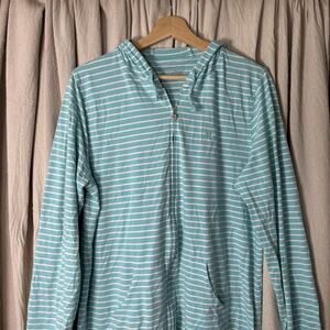 Coolibar Cabana Hoodie UPF 50+ Stripe Cover-Up Dress Large Beach Vacation Pool